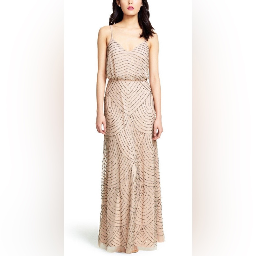 Art Deck Beaded Blouson Gown in Blush